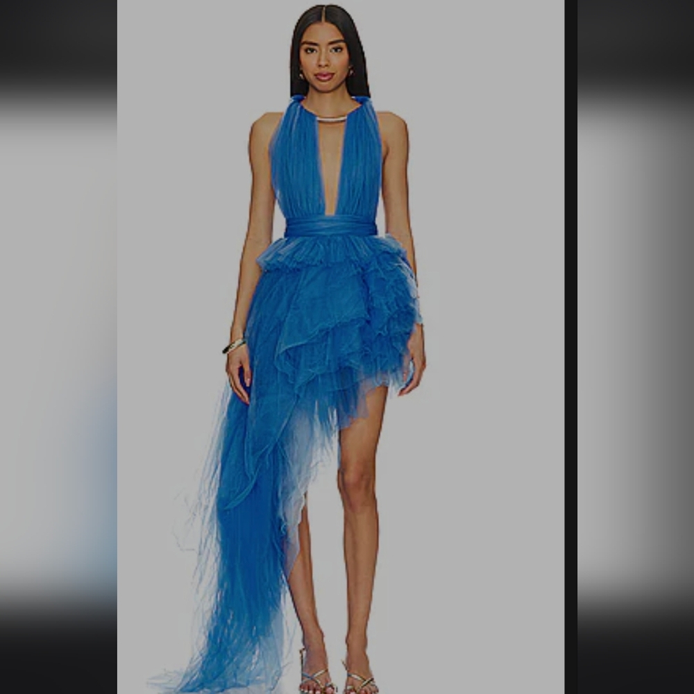 NWOT Bronx and Banco Vibrant Blue High-Low Dress Chiffon Ocean Blues Taraji
